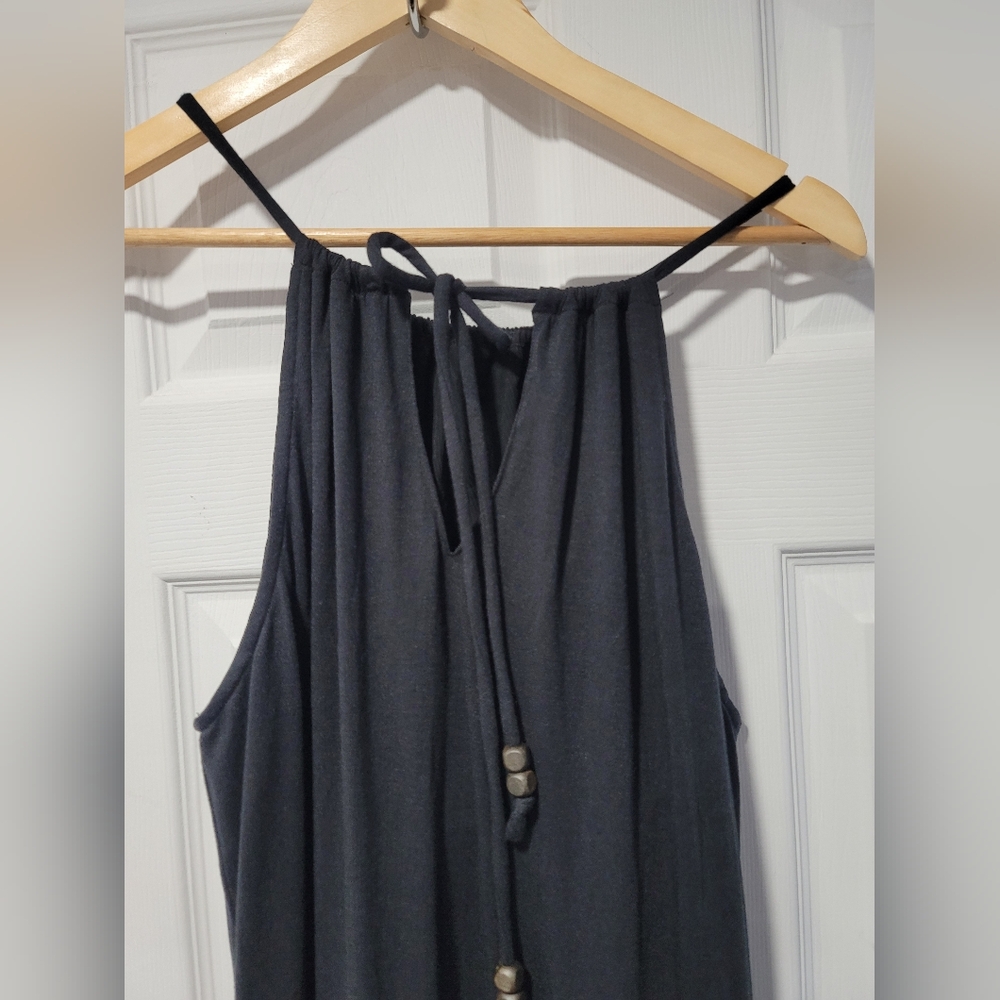 Athleta Women Black Halter Maxi Dress Size L Adjustable Waist Casual Travel Summ - Picture 7 of 16
